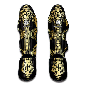 Ornamental Golden Cross Print Muay Thai Shin Guard