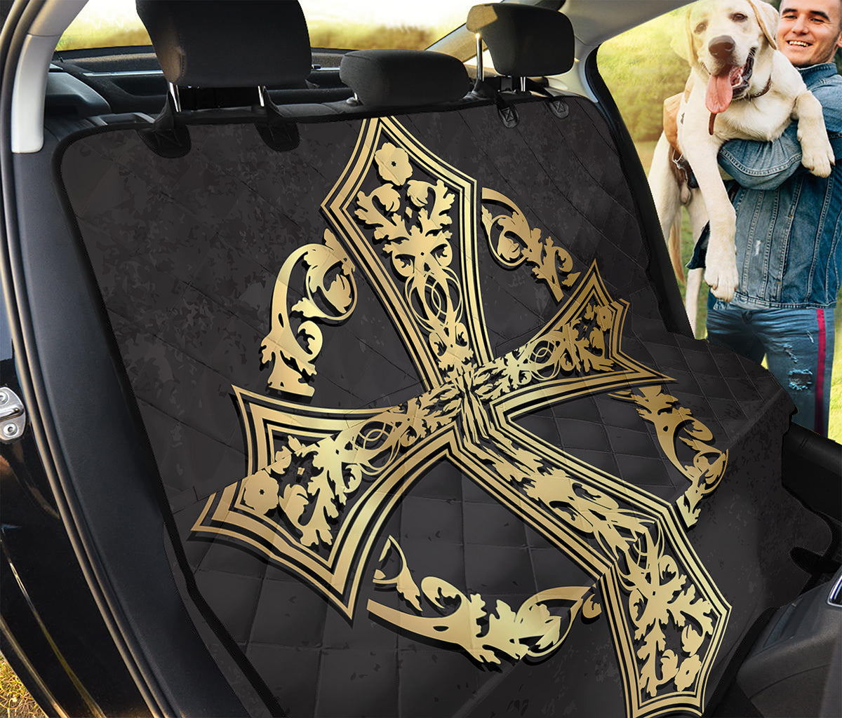 Ornamental Golden Cross Print Pet Car Back Seat Cover