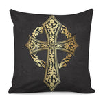 Ornamental Golden Cross Print Pillow Cover