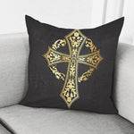 Ornamental Golden Cross Print Pillow Cover
