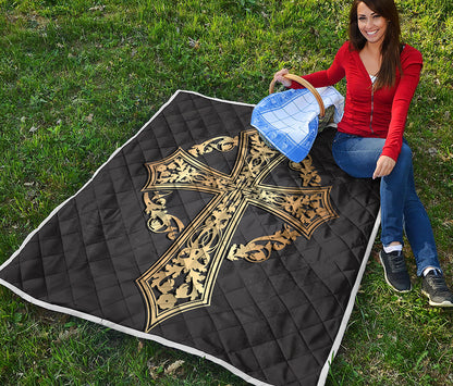 Ornamental Golden Cross Print Quilt