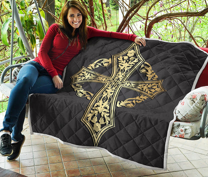 Ornamental Golden Cross Print Quilt