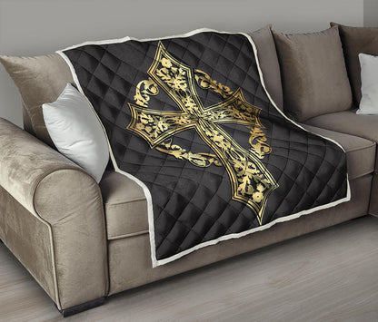 Ornamental Golden Cross Print Quilt