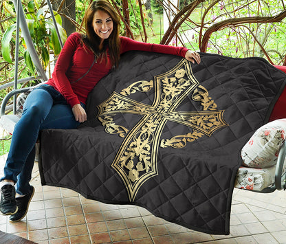Ornamental Golden Cross Print Quilt