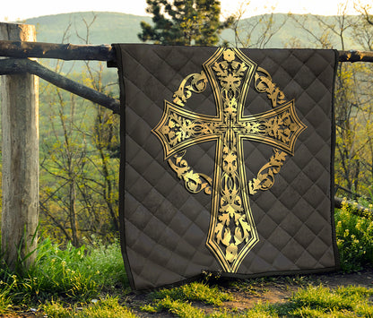 Ornamental Golden Cross Print Quilt