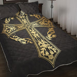 Ornamental Golden Cross Print Quilt Bed Set
