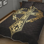 Ornamental Golden Cross Print Quilt Bed Set