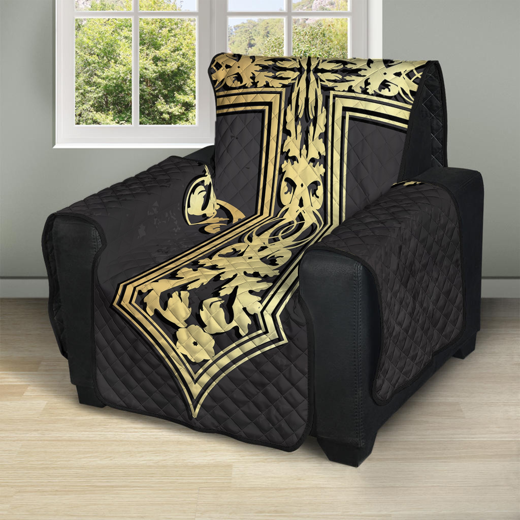 Ornamental Golden Cross Print Recliner Protector