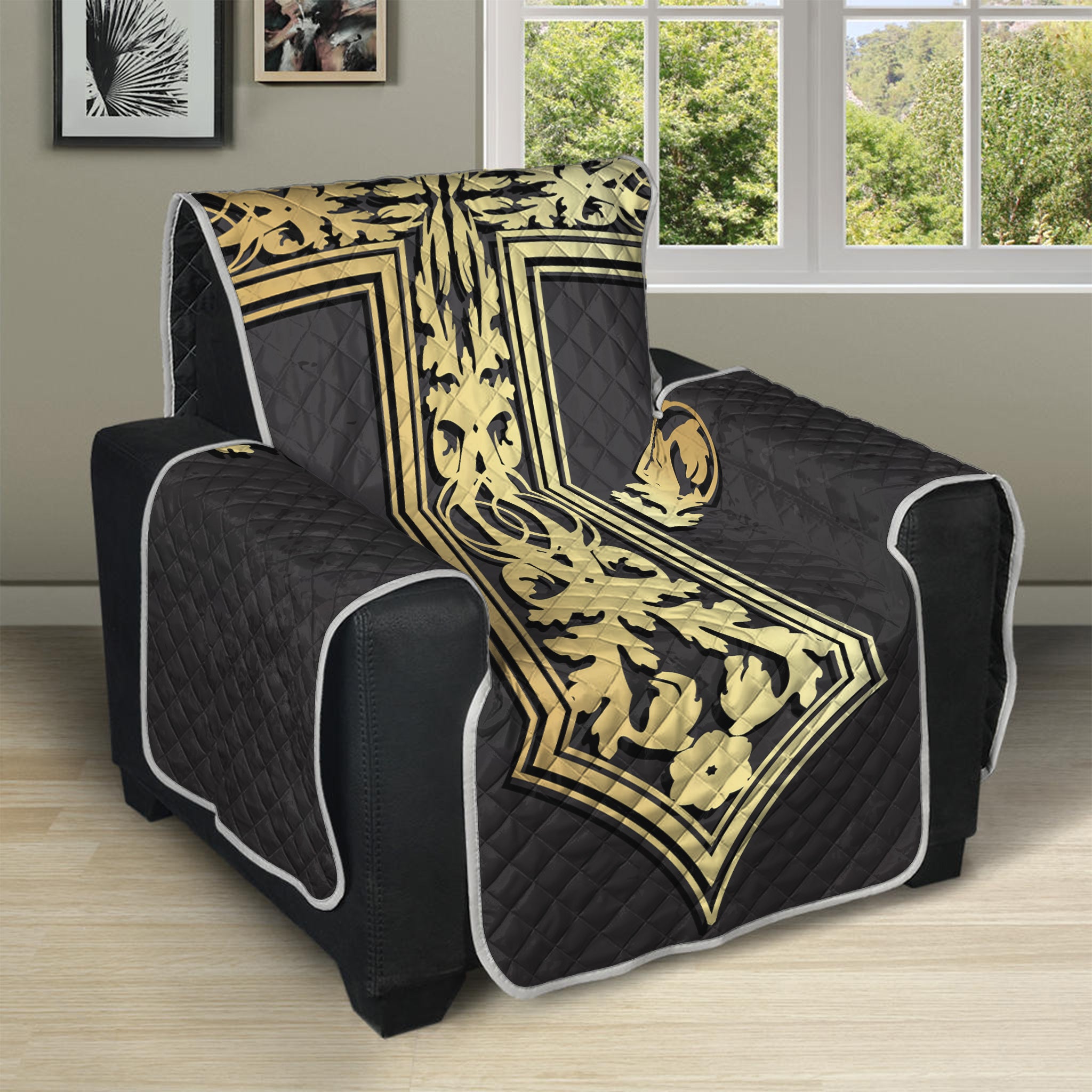 Ornamental Golden Cross Print Recliner Protector