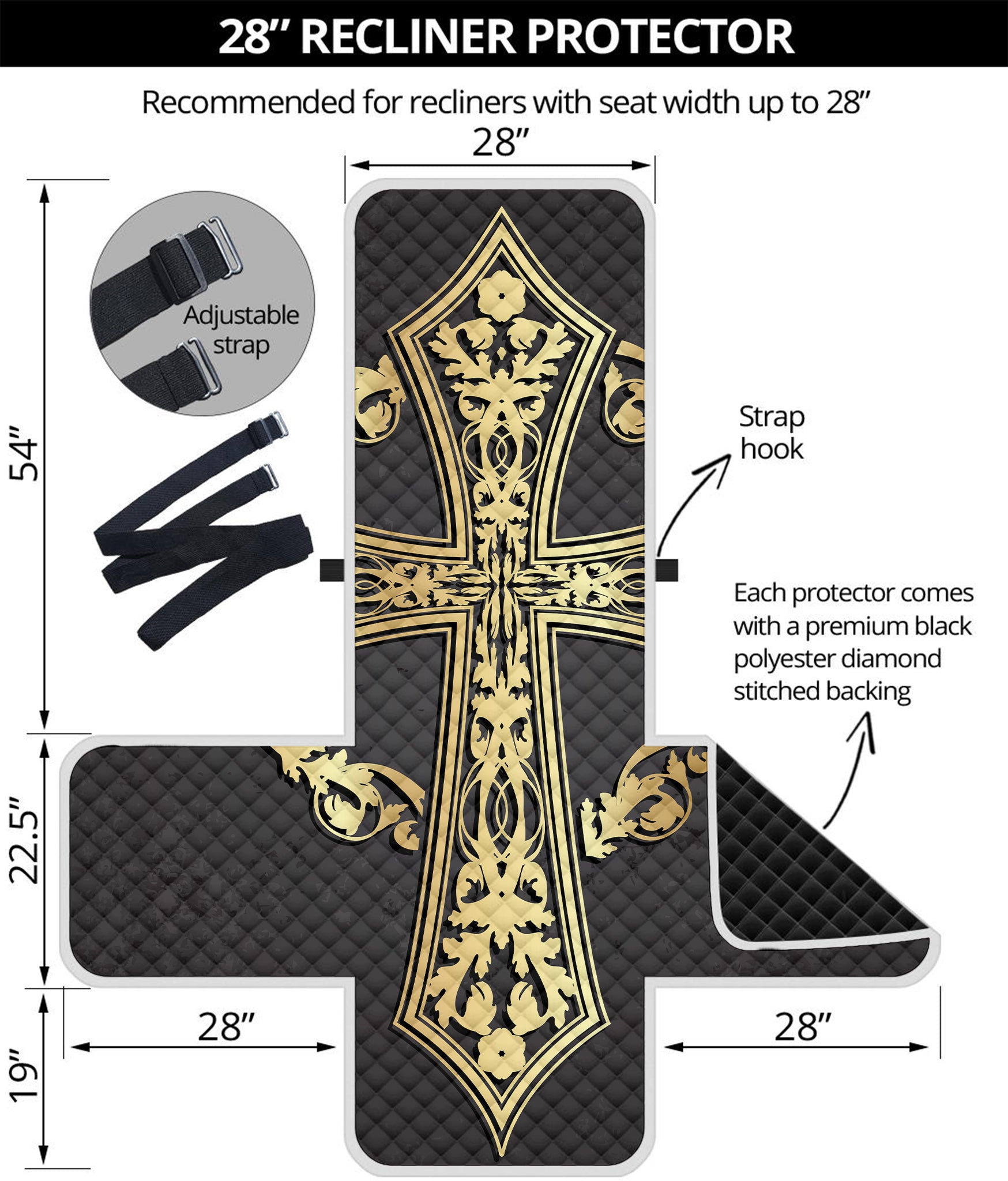 Ornamental Golden Cross Print Recliner Protector