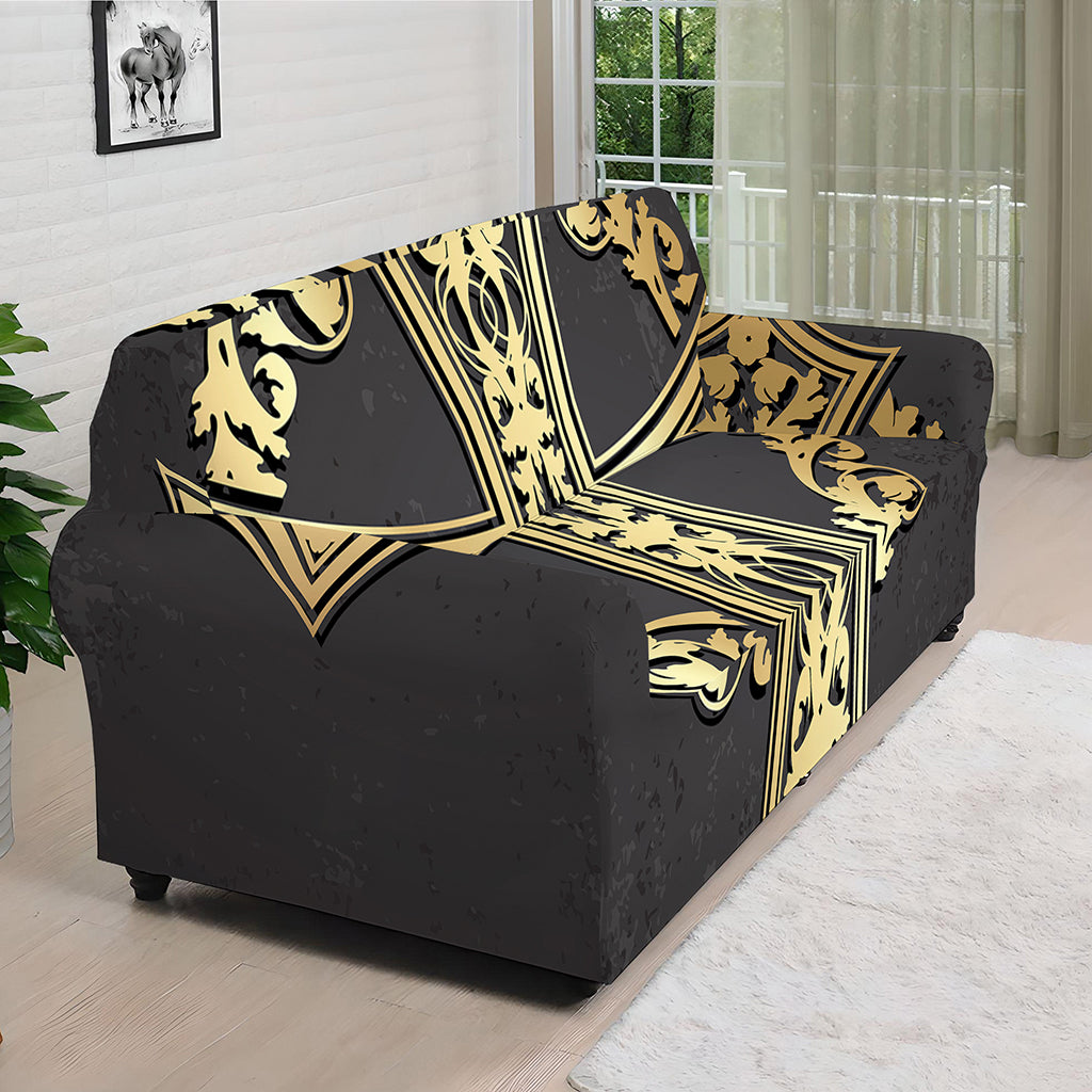 Ornamental Golden Cross Print Sofa Cover