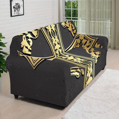 Ornamental Golden Cross Print Sofa Cover
