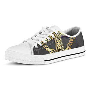 Ornamental Golden Cross Print White Low Top Shoes