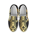 Ornamental Golden Cross Print White Slip On Shoes