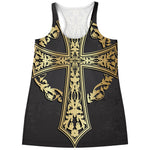 Ornamental Golden Cross Print Women's Racerback Tank Top