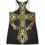 Ornamental Golden Cross Print Women's Racerback Tank Top