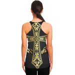 Ornamental Golden Cross Print Women's Racerback Tank Top