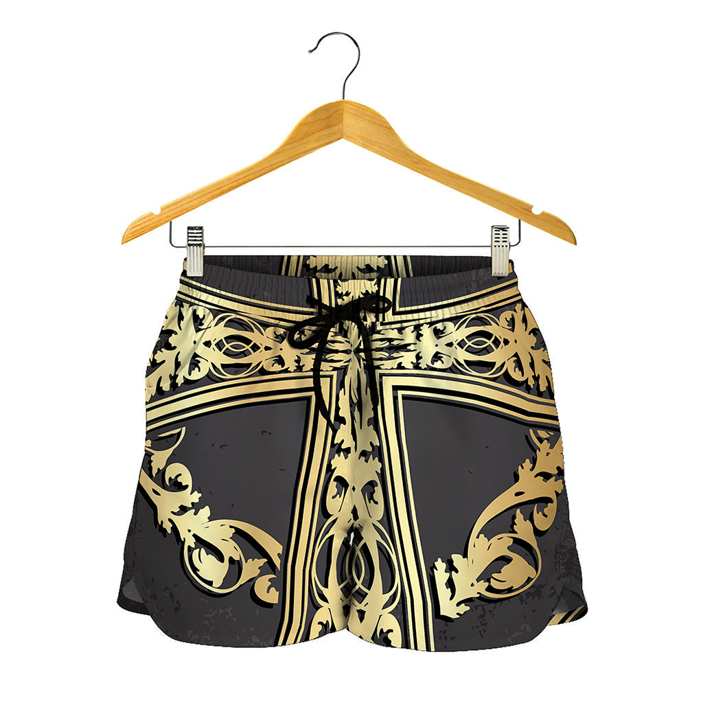 Ornamental Golden Cross Print Women's Shorts