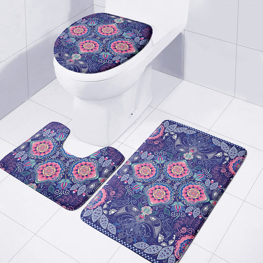 Ornamental Paisley Mandala Print 3 Piece Bath Mat Set