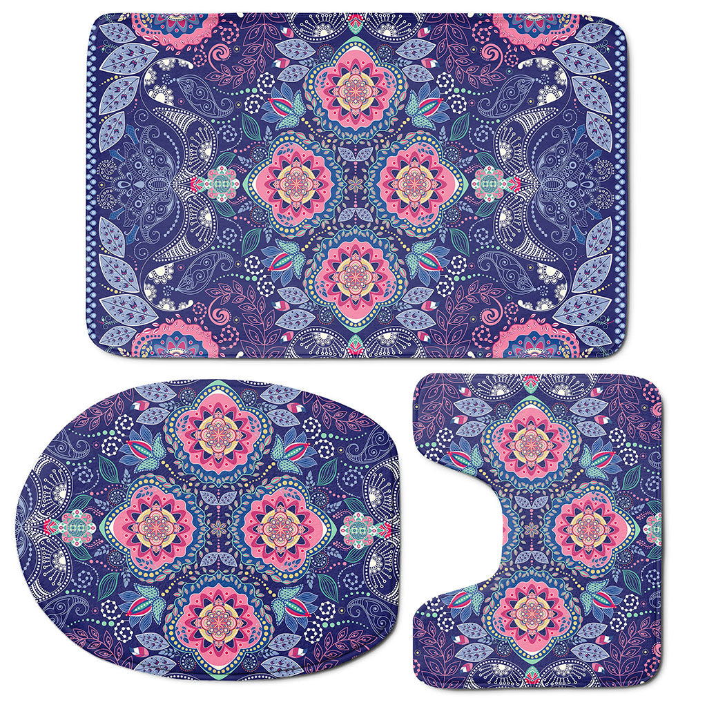 Ornamental Paisley Mandala Print 3 Piece Bath Mat Set