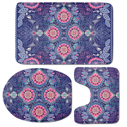 Ornamental Paisley Mandala Print 3 Piece Bath Mat Set