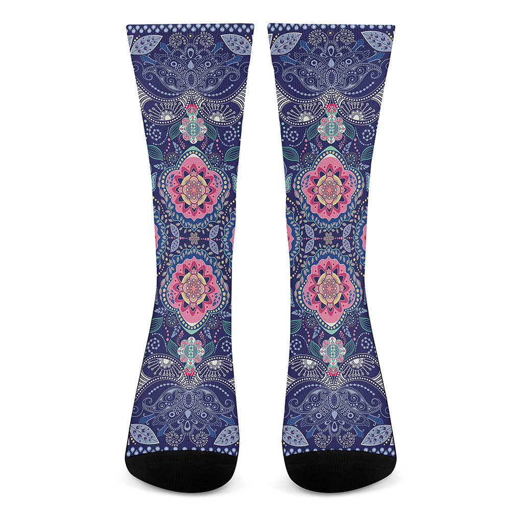 Ornamental Paisley Mandala Print Crew Socks