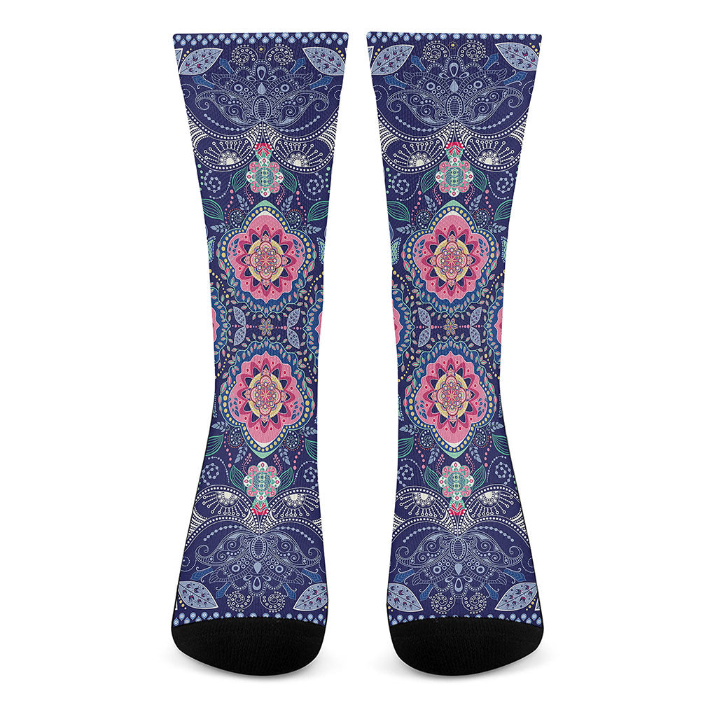 Ornamental Paisley Mandala Print Crew Socks