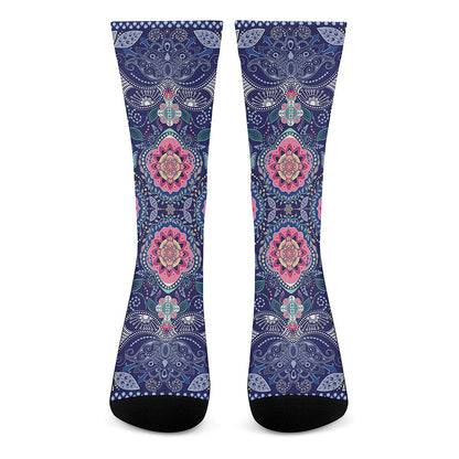 Ornamental Paisley Mandala Print Crew Socks