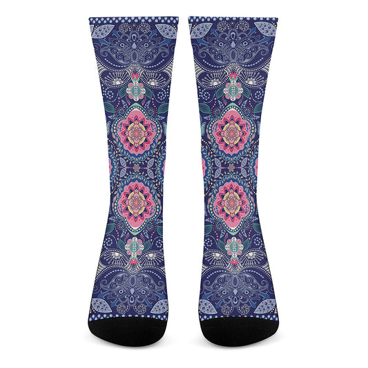 Ornamental Paisley Mandala Print Crew Socks
