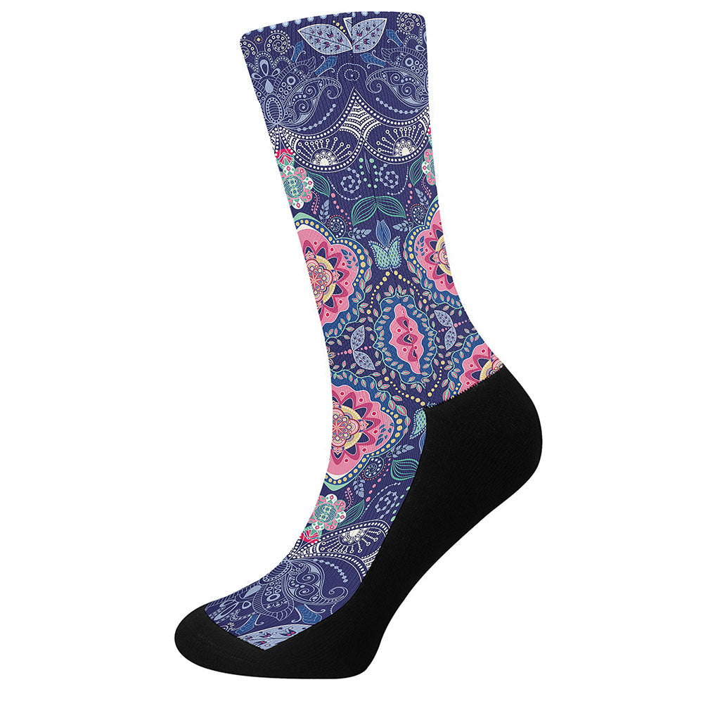 Ornamental Paisley Mandala Print Crew Socks