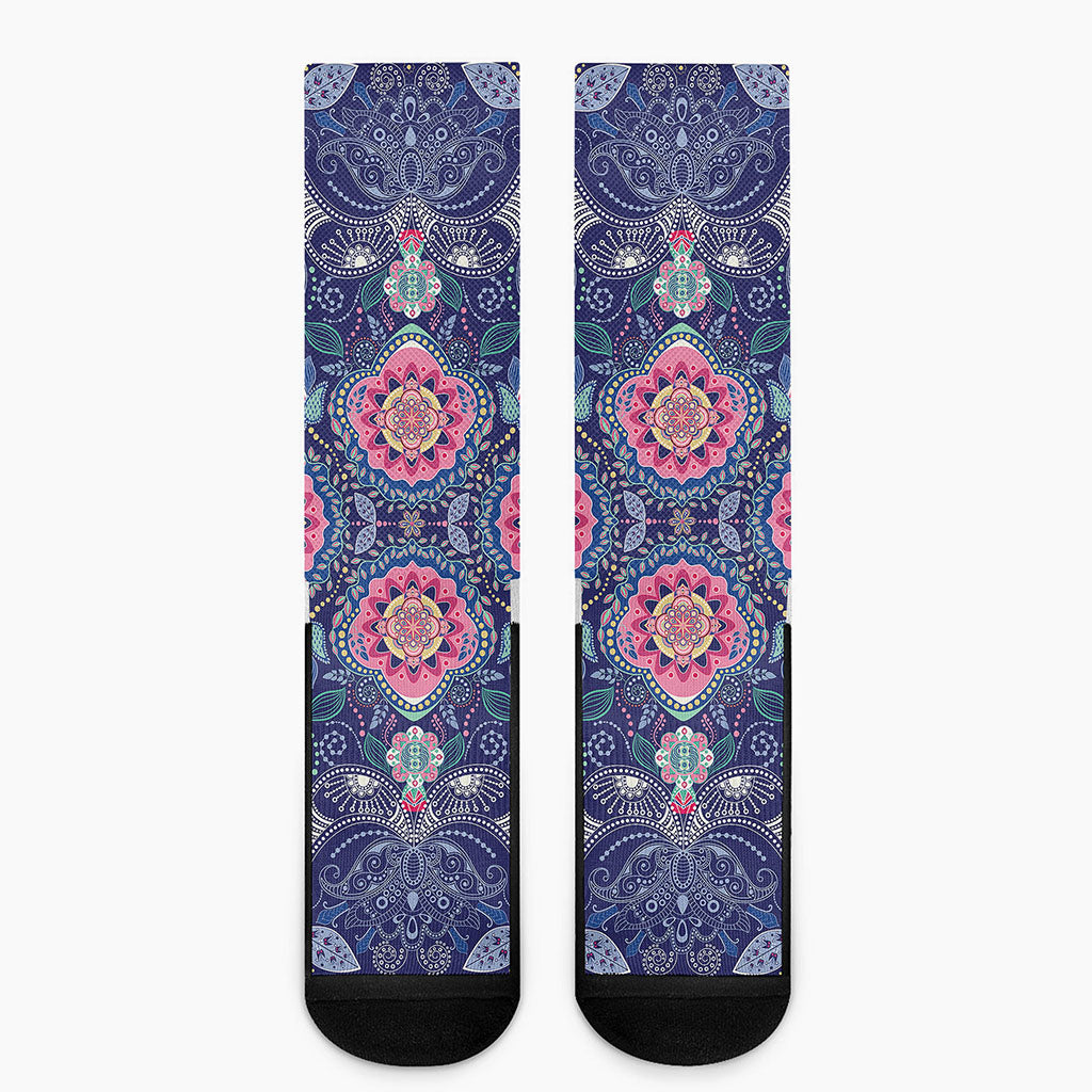 Ornamental Paisley Mandala Print Crew Socks