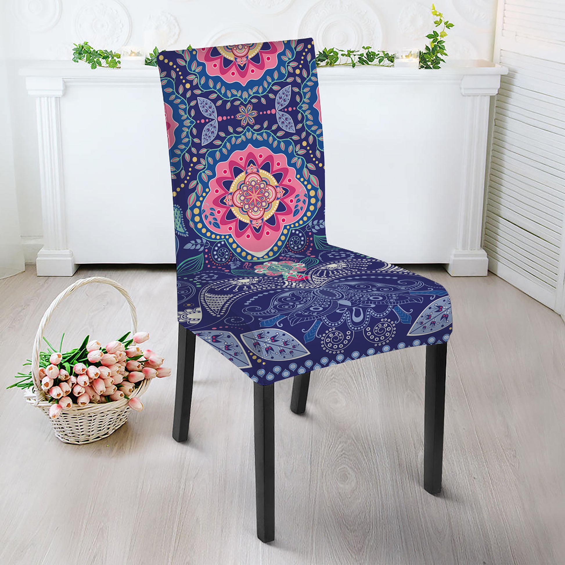 Ornamental Paisley Mandala Print Dining Chair Slipcover