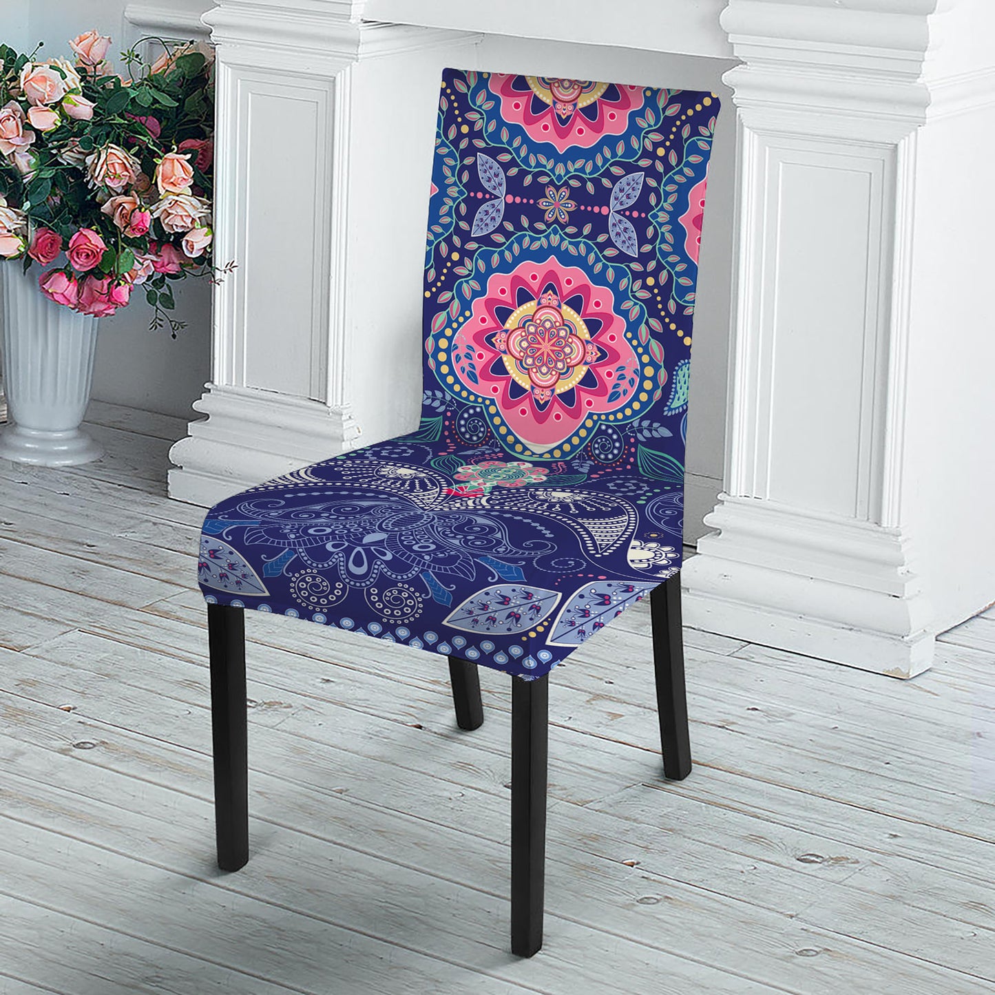 Ornamental Paisley Mandala Print Dining Chair Slipcover