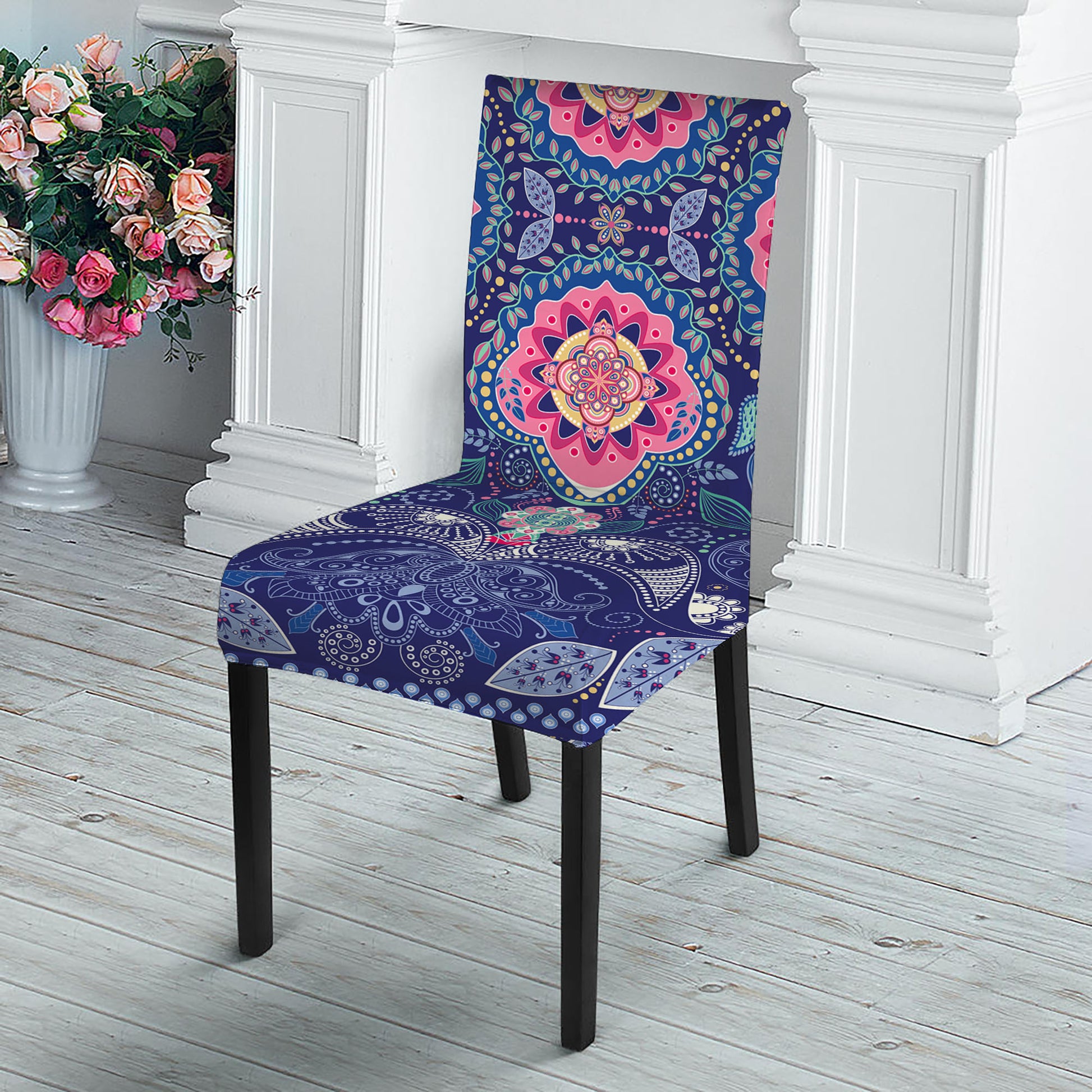 Ornamental Paisley Mandala Print Dining Chair Slipcover
