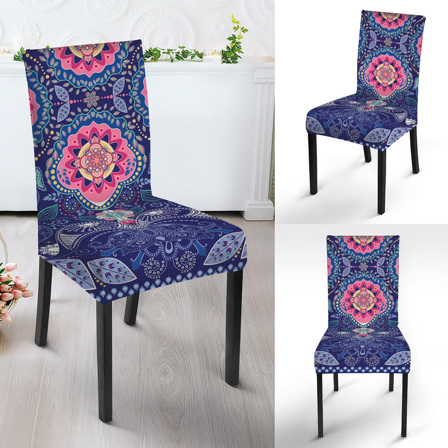 Ornamental Paisley Mandala Print Dining Chair Slipcover