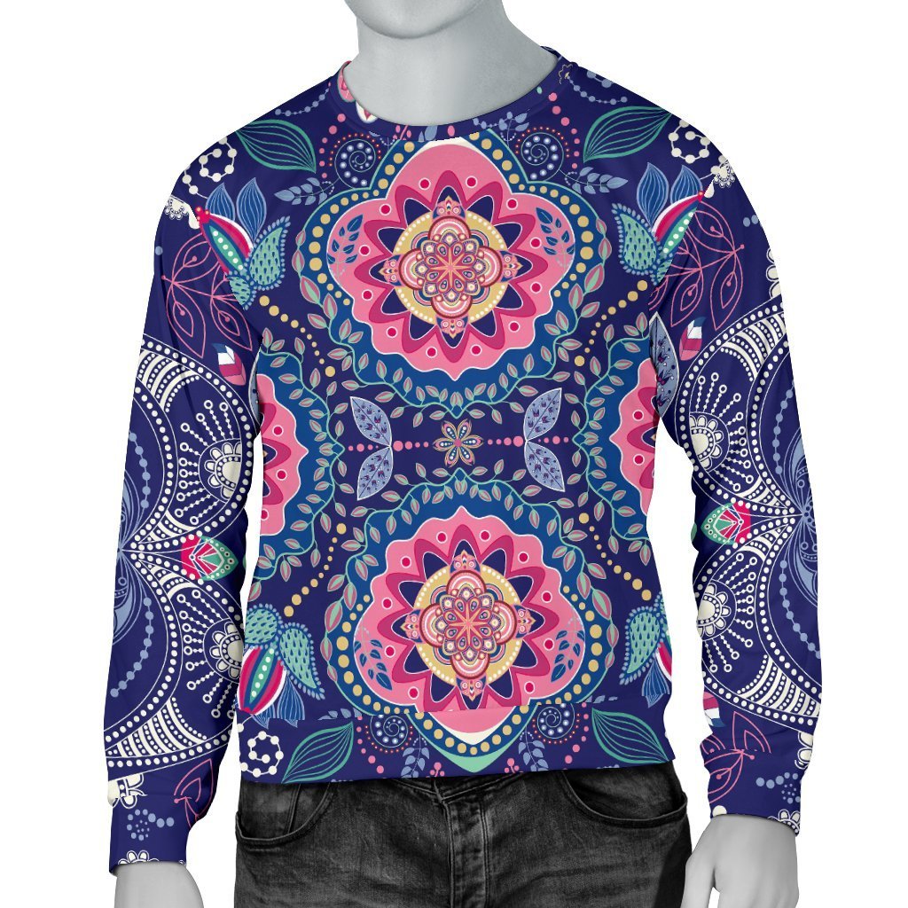 Ornamental Paisley Mandala Print Men's Crewneck Sweatshirt GearFrost