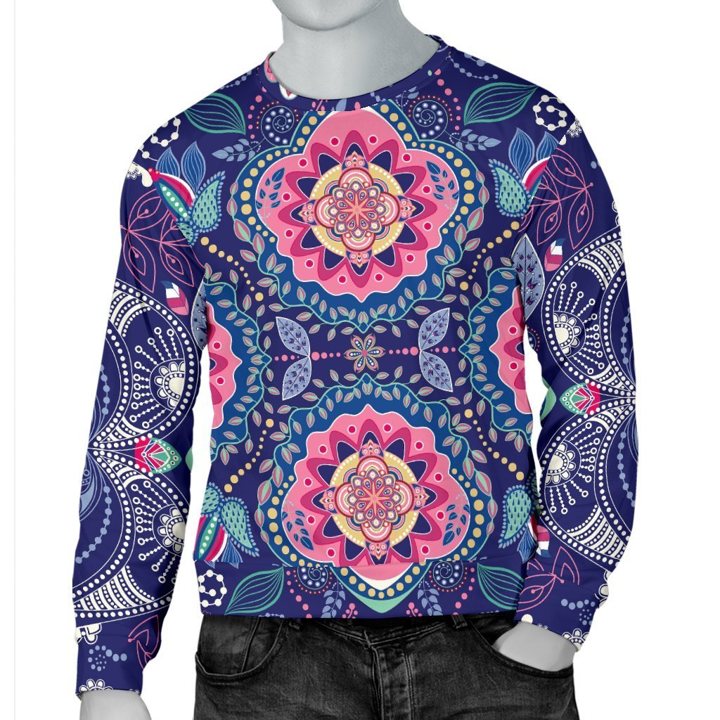 Ornamental Paisley Mandala Print Men's Crewneck Sweatshirt GearFrost