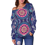 Ornamental Paisley Mandala Print Off Shoulder Sweatshirt GearFrost