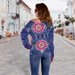 Ornamental Paisley Mandala Print Off Shoulder Sweatshirt GearFrost