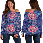Ornamental Paisley Mandala Print Off Shoulder Sweatshirt GearFrost