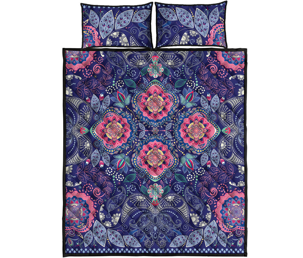 Ornamental Paisley Mandala Print Quilt Bed Set