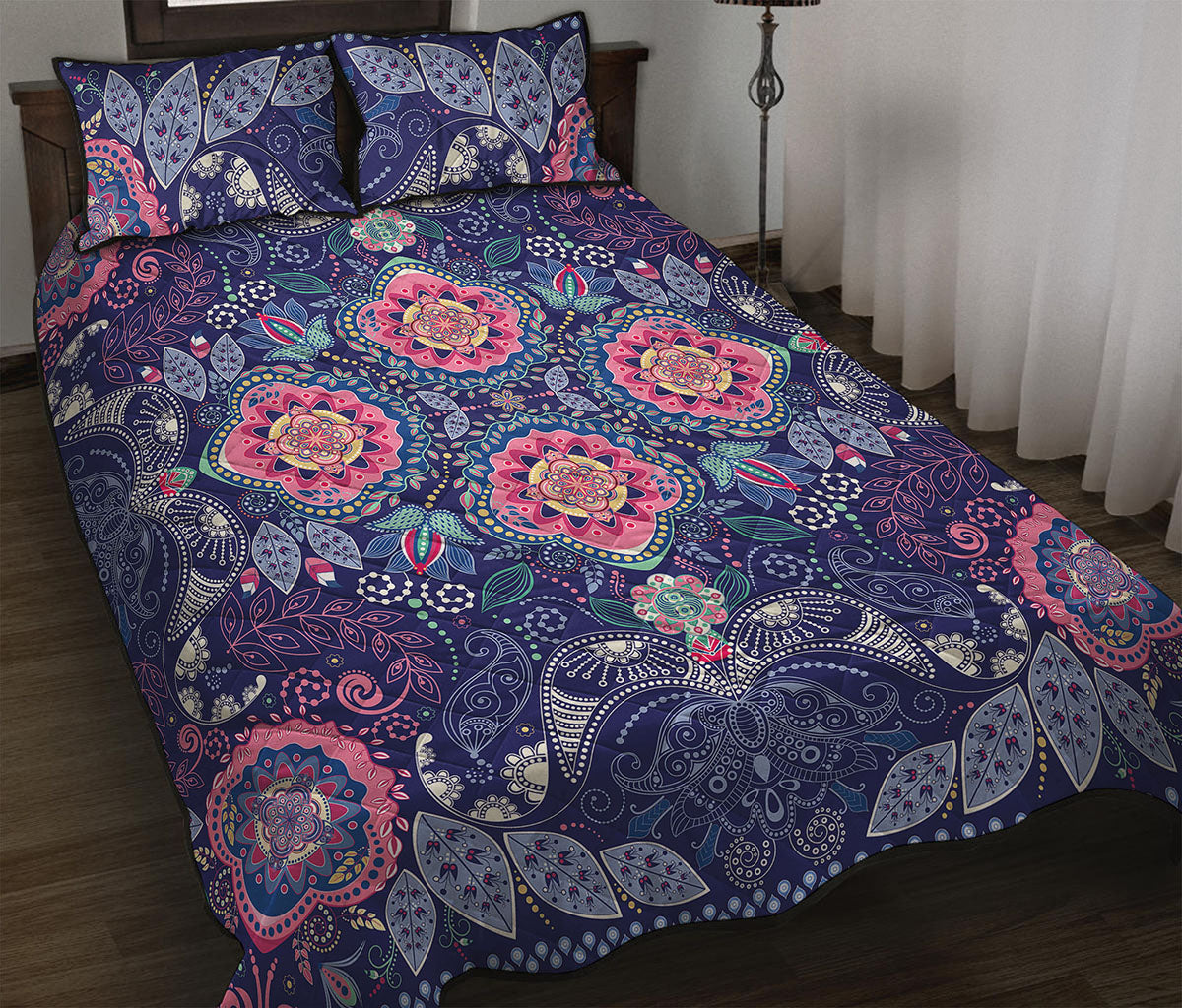 Ornamental Paisley Mandala Print Quilt Bed Set