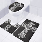 Ornamental Silver Cross Print 3 Piece Bath Mat Set