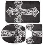 Ornamental Silver Cross Print 3 Piece Bath Mat Set