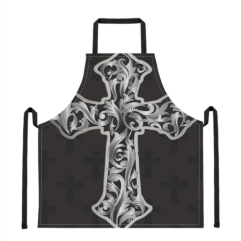 Ornamental Silver Cross Print Apron