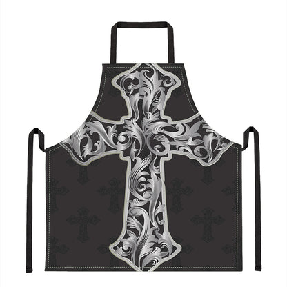 Ornamental Silver Cross Print Apron