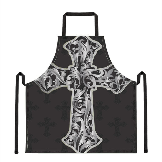 Ornamental Silver Cross Print Apron