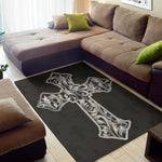 Ornamental Silver Cross Print Area Rug