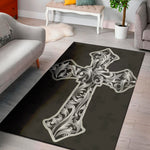 Ornamental Silver Cross Print Area Rug