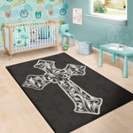 Ornamental Silver Cross Print Area Rug